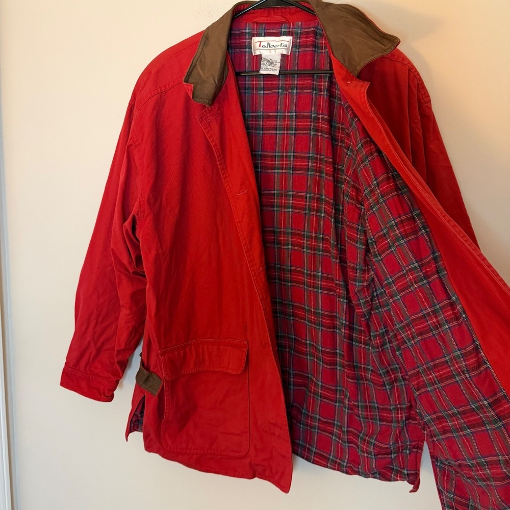 VTG Talbots 100% Cotton 90s Chore Coat Barn Jacket Outdoors Red Leather SZ XL - Picture 4 of 7